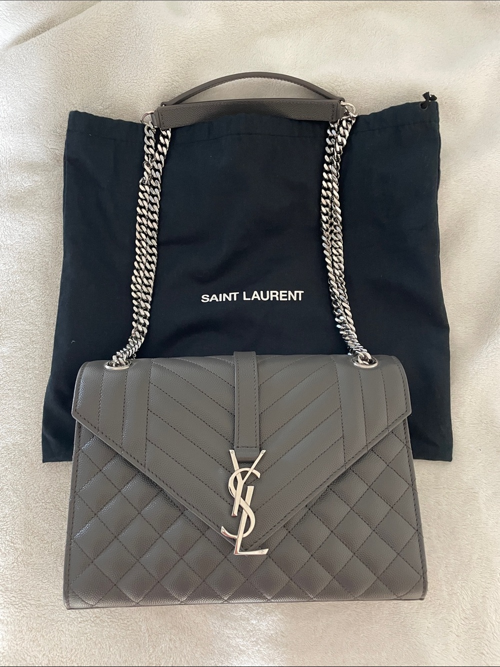YSL Saint Laurent envelope quilted bag medium dark grey